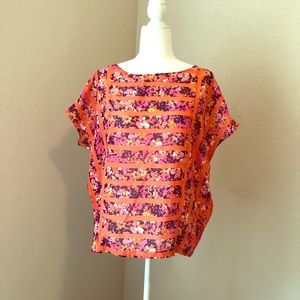 LOFT floral short sleeve blouse, size M